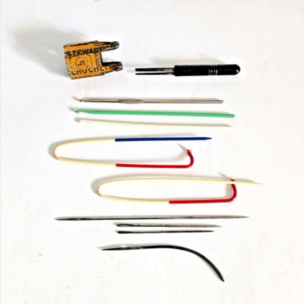 Antique Vintage Crochet Hooks Needles Stitch Holders Mixed Lot
